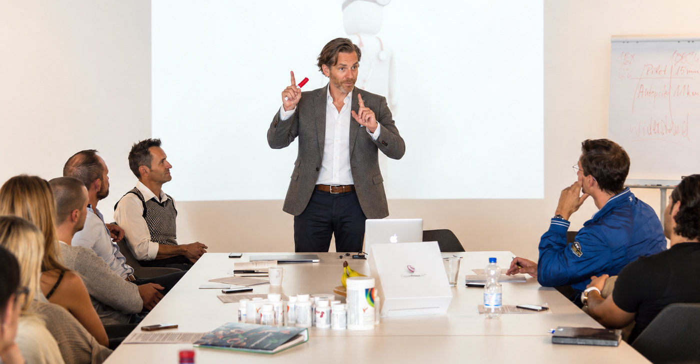 Michael Huger im Seminar zum Thema Autorität vor einer Gruppe